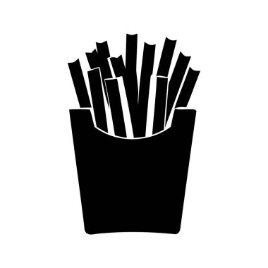 Konteynırdaki patates kızartmasının basit siyah bir çizimi.