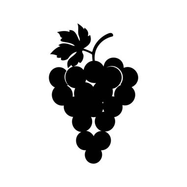 Siyah bir siluette üzüm kümesi, basit ve zarif bir tasarım..