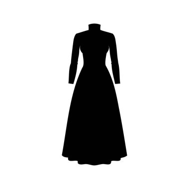 Uzun kollu ve balıkçı yakalı zarif siyah siluet elbise.