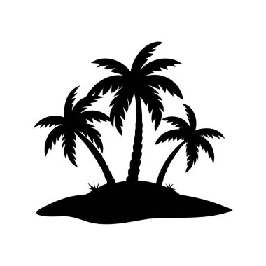 Seyahat için palmiye ağaçları olan tropikal bir adanın siyah silueti