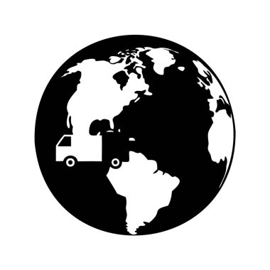 Dünya sembolü simgesinden geçen bir kamyonla küresel lojistik teslimatı