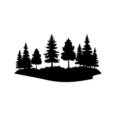 Bir Kozalaklı Ağaç Silueti Tepede Bir Orman Kenarı Oluyor