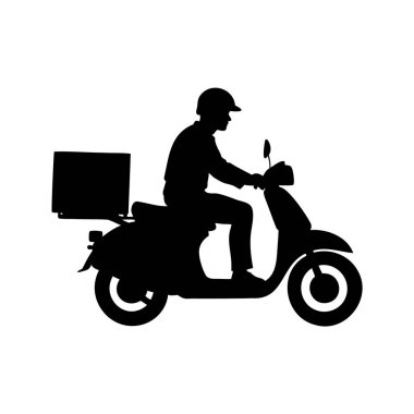 Bir teslimatçının silueti bir paketle scooter sürüyor.