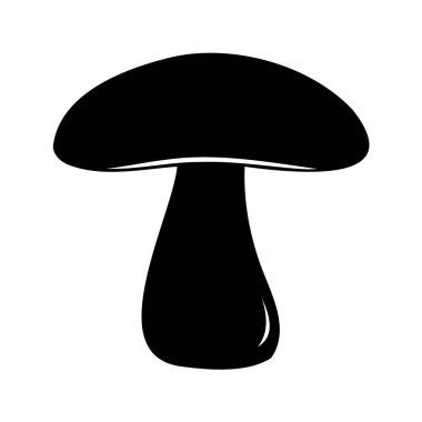 Basit siyah mantar çizimi, siluet tarzında vahşi bir mantar.