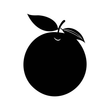 Üzerinde Yapraklar olan Portakal Meyvesi Siyah Silueti