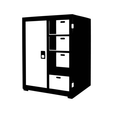 Depolama için Kapı ve Çekmeceleri olan Siyah ve Beyaz Dolap Resimleri