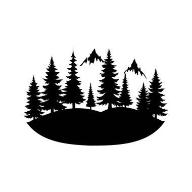 Dağların ve Evergreen Ağaç Ormanlarının Siyah ve Beyaz Görünümü