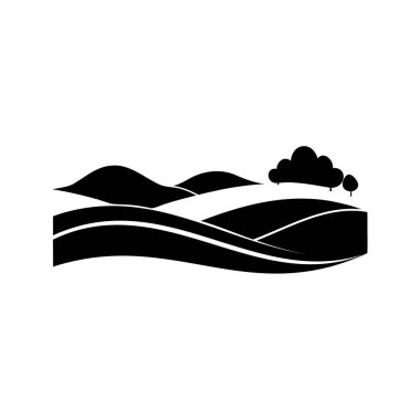 Ağaçlar ve gökyüzü ile yuvarlanan tepelerin siyah ve beyaz çizimi