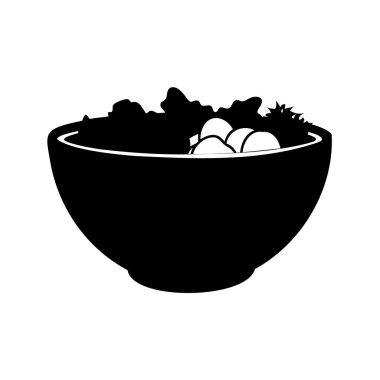 Salata malzemeleriyle dolu bir kasenin minimalist siyah beyaz silueti.
