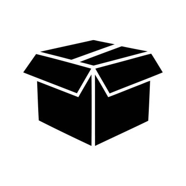 Katlanmış flaplı karton kutuyu aç, teslimat ve deponun sembolü.