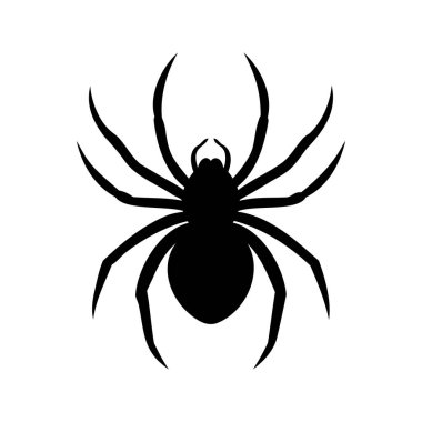 Beyaz arka planda uzun bacakları olan basit siyah örümcek silueti.