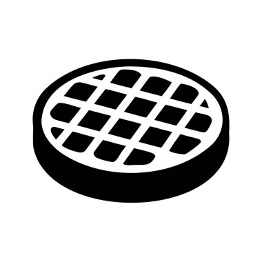 Siyah beyaz yuvarlak waffle simgesi, izometrik görünüm ve perspektif