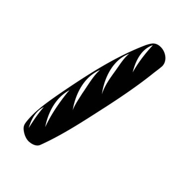 Beyaz arka planda taze, kabuklu bir ekmeğin basit siyah silueti.