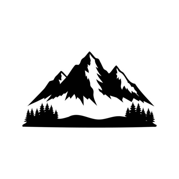 Dramatic mountain range silhouette with pine trees at the base of it