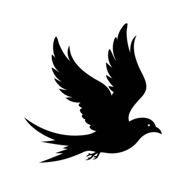 Uzun kuyruklu bir kuşun siyah silueti zarif bir şekilde uçuyor.