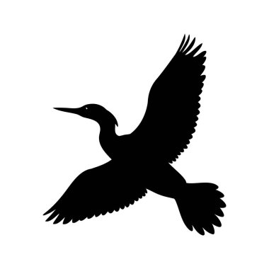 Kanatları ardına kadar açık uçan bir karabatağın silueti.