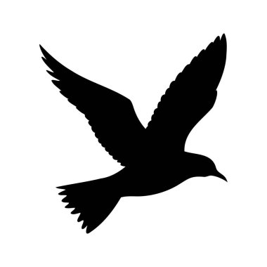 Düz beyaz bir arkaplanda uçan bir kuşun silüeti.