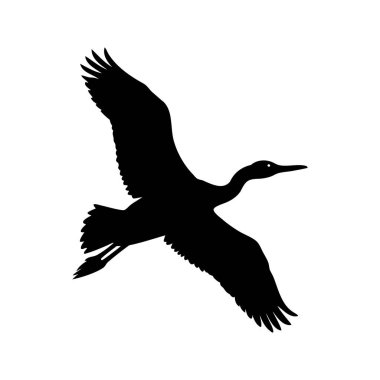 Beyaz arka planda uçan bir kuşun siyah silüeti