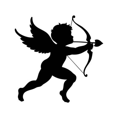 Aşk Tanrısı Silueti Oku Yay ve Okla Nişan al, Aşkın Sembolü