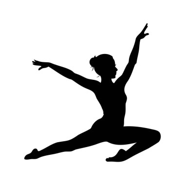 Zarif bir bale içinde beyaz arka planda poz veren kadın dansçının silueti.