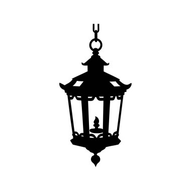 Dekoratif aksanlı ve süslü detaylı mum feneri silueti tasarımı asılıyor