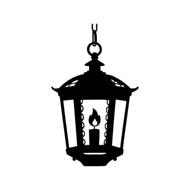 İçinde yanan bir mum olan antik bir fenerin silüeti.