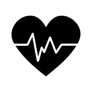 Beyaz elektrokardiyogram kalp atışı çizgisi içeren biçimlendirilmiş siyah kalp şekli