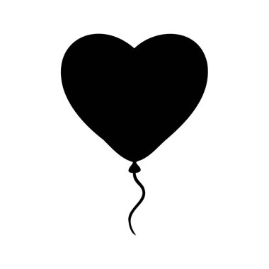 Siyah bir kalp şeklinde balon silueti ve beyaz iplik.