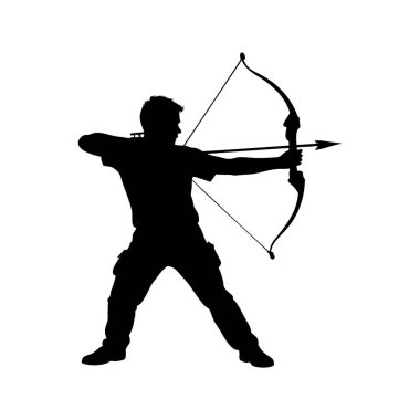 Bir adamın silueti kasten ok ve yay doğrultuyor.
