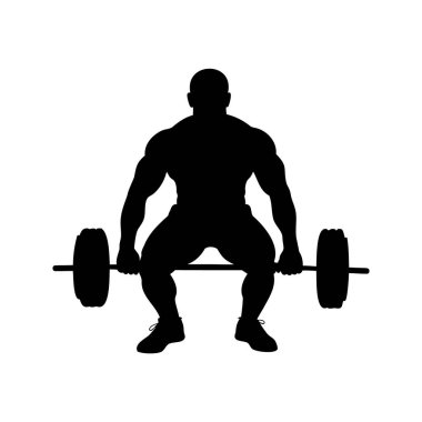 Ağır halterleri kaldırmaya hazır kaslı bir vücutçunun silüeti.