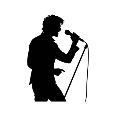 Sahnede Mikrofonlu Bir Erkek Şarkıcının Silueti
