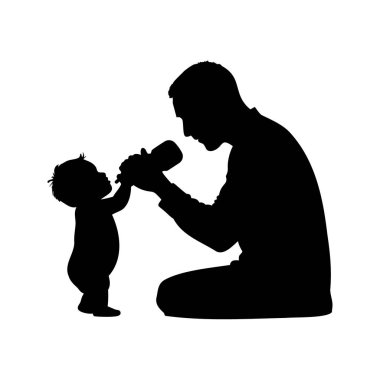 Babanın silueti bebeğini bir şişe sütle besliyor.