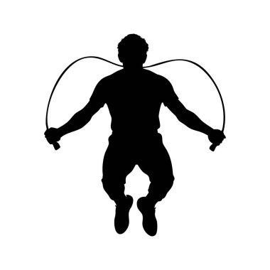 Fitness eğitimi için havada ip atlayan bir adamın silueti.