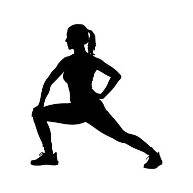 Antrenman sırasında bacağını esneten bir kadının silüeti.