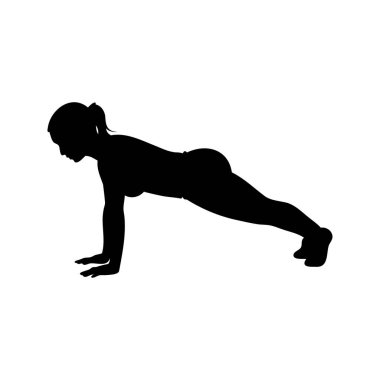 Form ve güç için tahta egzersizi yapan bir kadının silüeti.