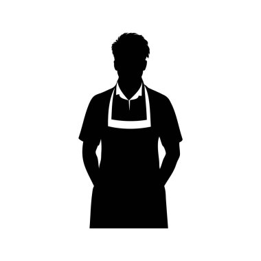 Şefin silueti ya da aşçı önlüğü giymiş rahat bir şekilde ayakta duruyor.