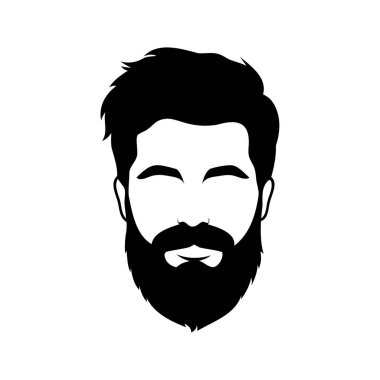 Sakallı bir adamın silüeti, geriye doğru kıvrılmış saçları ve boş gözleri var.