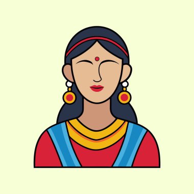 Geleneksel kıyafet ve aksesuarlarla Hintli bir kadının ikonik temsili