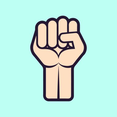 Soluk bir turkuaz arka planda kaldırılmış bir yumruğun grafiksel çizimi