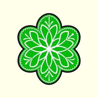 Beyaz çizgileri ve siyah çizgileri olan soyut simetrik yeşil çiçek