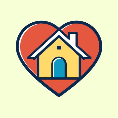 Kalp şeklinde ev ikonu ev ve gayrimenkul sevgisini temsil ediyor