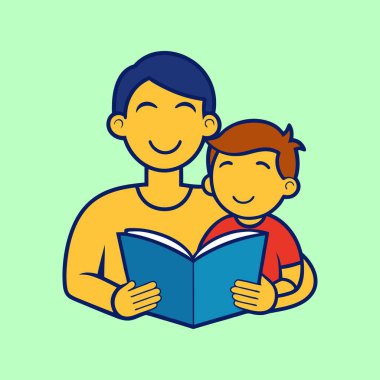 Baba ve oğul birlikte kitap okuyarak iyi vakit geçiriyorlar.