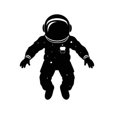 Uzaydaki astronot silueti, özgürce süzülüyor, yansıtıcı vizörlü kıyafet giyiyor.