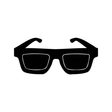 Beyaz arkaplanda beyaz çizgili siyah bir güneş gözlüğü.