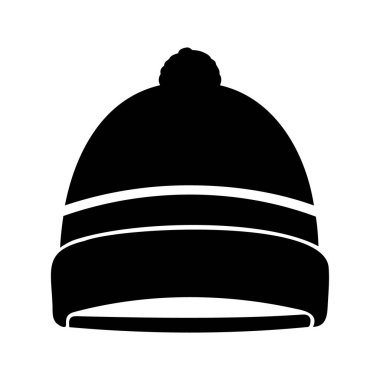 Siyah kış şapkası, ponpon ve beyaz çizgili silüet tarzında.
