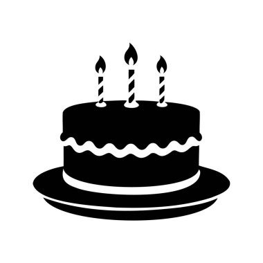 Üç mumlu katmanlı bir pastanın siyah beyaz silueti.