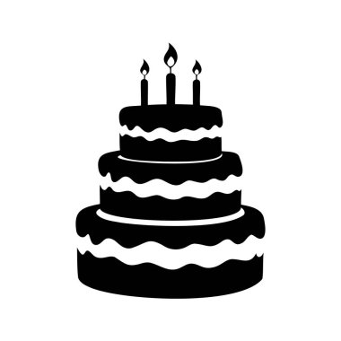 Siluetle süslenmiş üç katlı lezzetli bir doğum günü pastası.