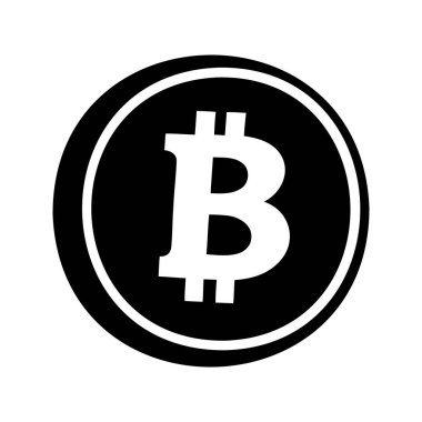Tek renkli Bitcoin para birimi sembolü dairesel bir rozet ve siyah arkaplan