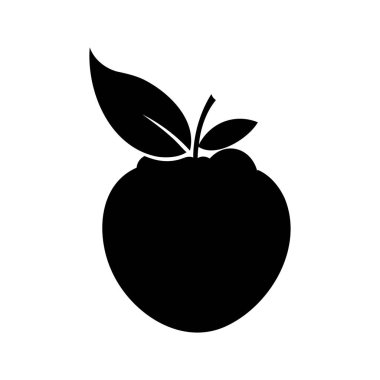 Beyaz arka planda yaprakları olan bir portakal meyvesinin silüeti.