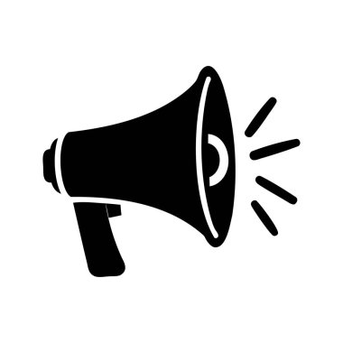 Basit siyah-beyaz megafon çizimi. Ses dalgaları yayılıyor.